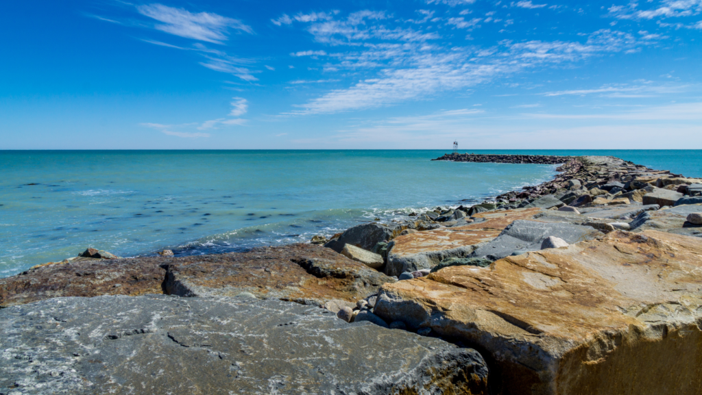 The jetty at Scituate Lighthouse, a must-see place when traveling from Boston to the Cape.